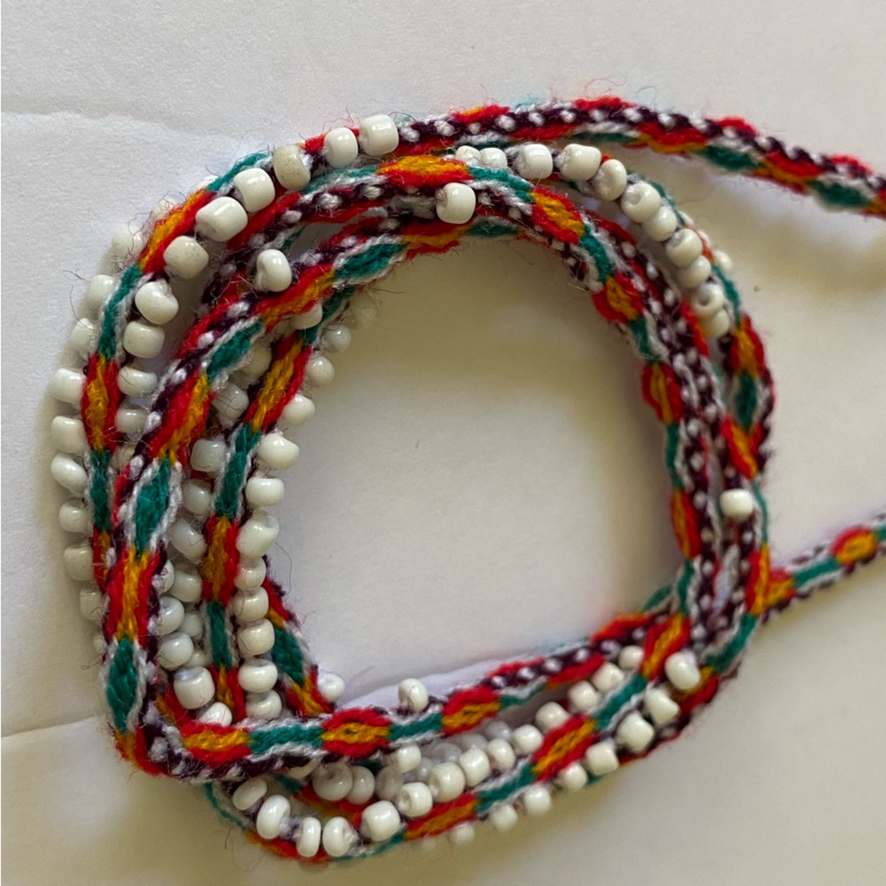 Andean Wool and beads | Waist Wrap, Head Wrap, Bracelet | Colorful Inca weaving
